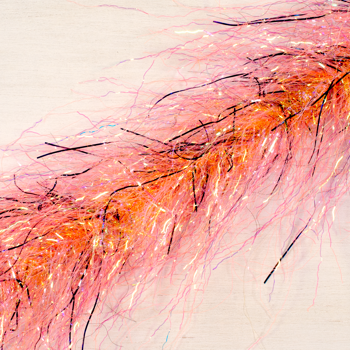 Sea Run Shrimp Pink 5D Brush Diagonal. This brush is slighly narrower than other 5D brushes, and the black bits make this brush interesting to inshore shimp eaters like snook, redfish, and sea trout.